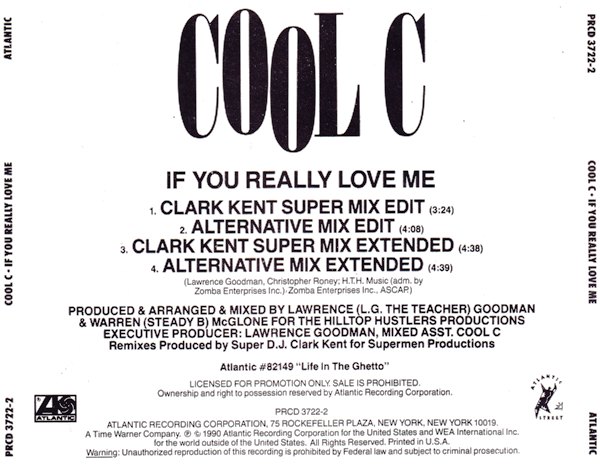 Capa do disco Cool C – If You Really Love Me (1990) – Promo CD Single